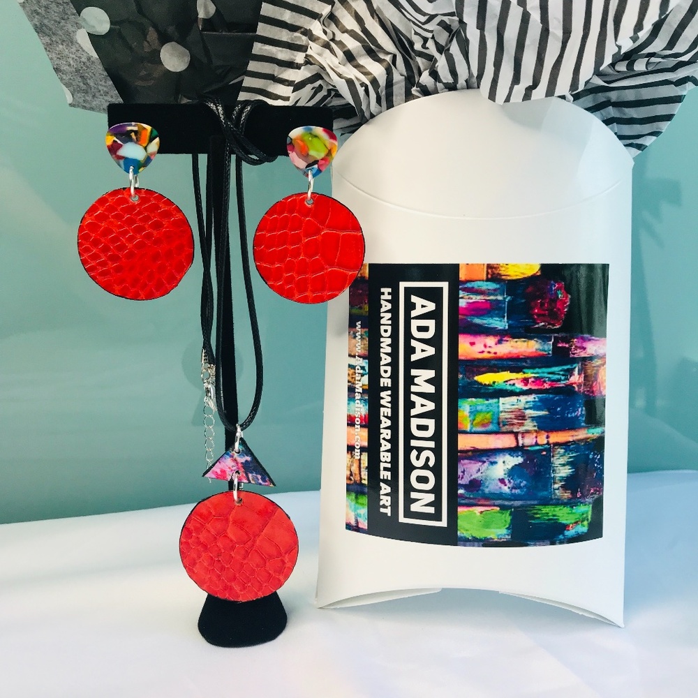 2-PIECE SET Orange REVERSIBLE Handmade Leather